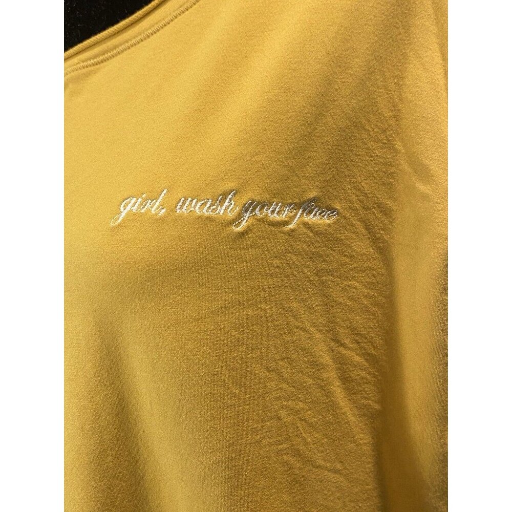 Rachel Hollis Mustard Yellow Girl Wash Your Face Lightweight Thumbholes Size L - Picture 2 of 10